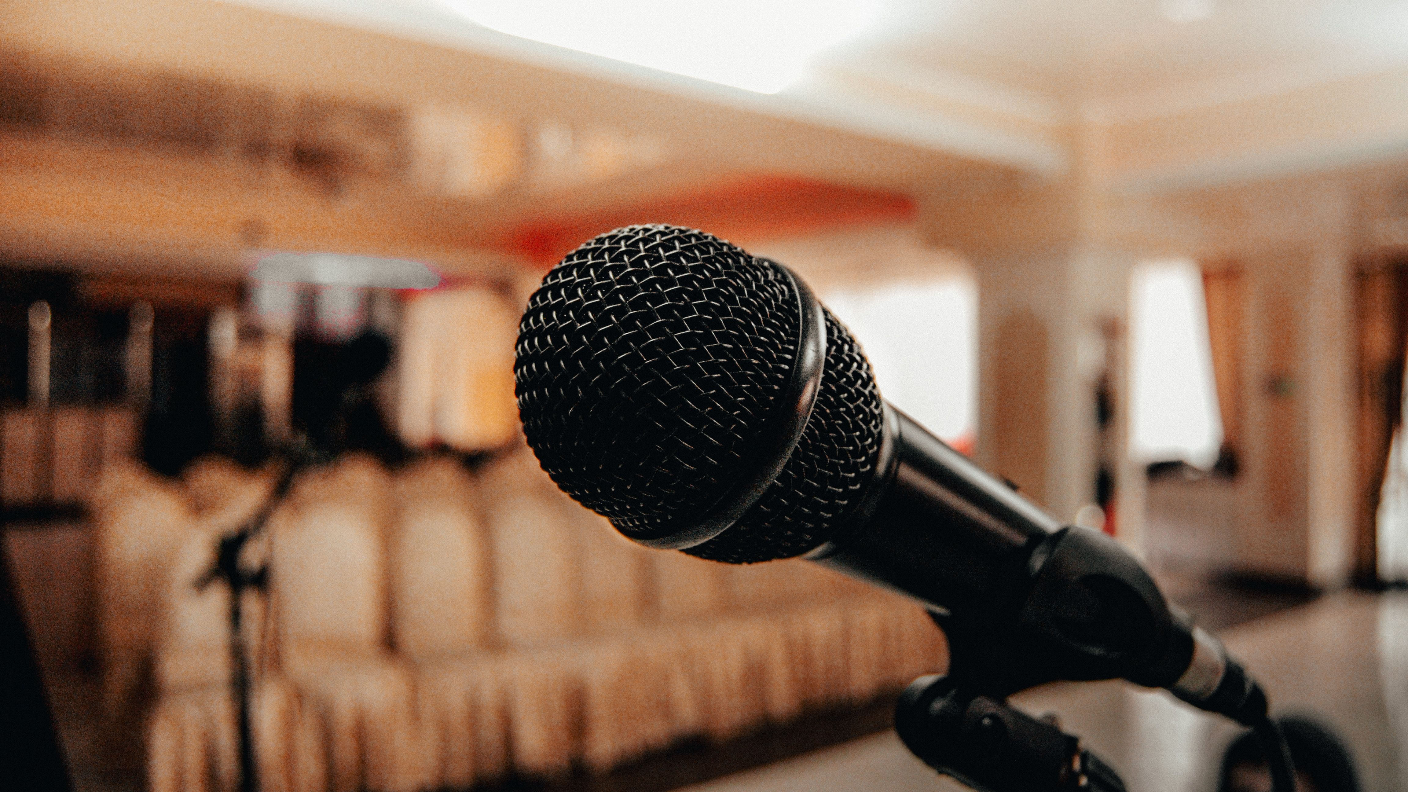 Close-up of a microphone used for recording pronunciation practice